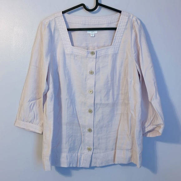J. Jill Light Purple Square Neckline 3/4 Sleeve Button Front Blouse Size MP - Picture 1 of 14